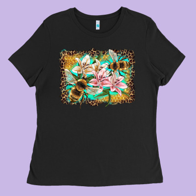 Bees And Lilies With Leopard Ladies Tee Designed By Artiststas