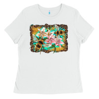 White bees and lilies with leopard Ladies Tee - Artiststas
