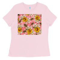 Bubblegum Pink bees and flowers Ladies Tee - Artiststas