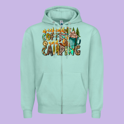 Weekends Coffee And Camping Zipper Hoodie Designed By Cowhidedigitalart