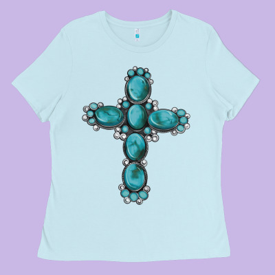 Western Gemstone Cross Ladies Tee Designed By Artiststas