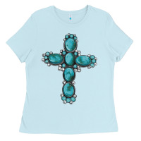 Baby Blue western Gemstone cross Ladies Tee - Artiststas