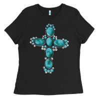 Black western Gemstone cross Ladies Tee - Artiststas