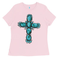 Bubblegum Pink western Gemstone cross Ladies Tee - Artiststas