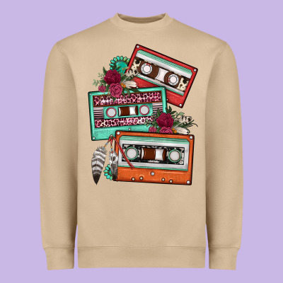 Cassette Floral Gemstone Heavyweight Sweatshirt Designed By Fadigitalartstudio