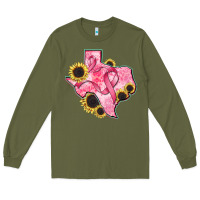 Army Green texas map breast cancer Long Sleeve Tee - CowGirlArtShop