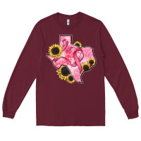 Burgundy texas map breast cancer Long Sleeve Tee - CowGirlArtShop