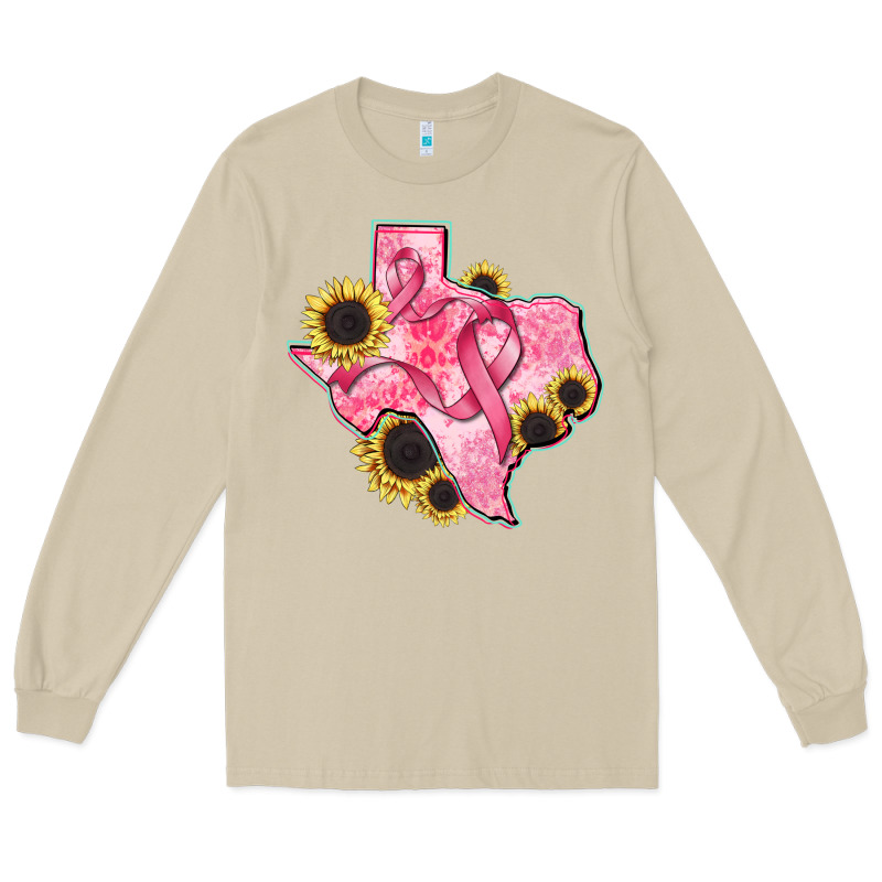 Texas Map Breast Cancer Long Sleeve Tee by CowGirlArtShop | Teevron