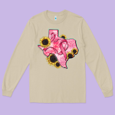 Texas Map Breast Cancer Long Sleeve Tee Designed By Cowgirlartshop