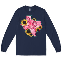 Navy texas map breast cancer Long Sleeve Tee - CowGirlArtShop