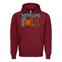 Burgundy Welcome Fall Zipper Hoodie - CowhideDigitalArt