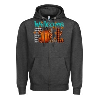 Charcoal Heather Welcome Fall Zipper Hoodie - CowhideDigitalArt
