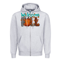 Heather Grey Welcome Fall Zipper Hoodie - CowhideDigitalArt