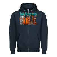Navy Welcome Fall Zipper Hoodie - CowhideDigitalArt