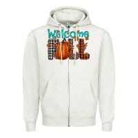 Oatmeal Heather Welcome Fall Zipper Hoodie - CowhideDigitalArt