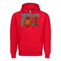 Red Welcome Fall Zipper Hoodie - CowhideDigitalArt