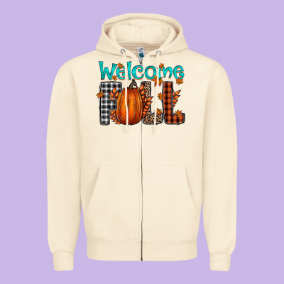 Welcome Fall Zipper Hoodie Designed By Cowhidedigitalart