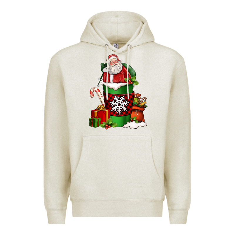 Christmas Santa Claus Coffee Cup Premium Hoodie by FaDigitalArtStudio | Teevron