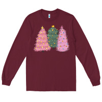 Burgundy christmas trees Long Sleeve Tee - CowGirlArtShop