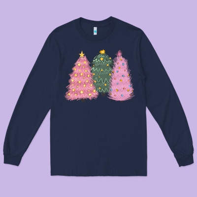 Christmas Trees Long Sleeve Tee Designed By Cowgirlartshop