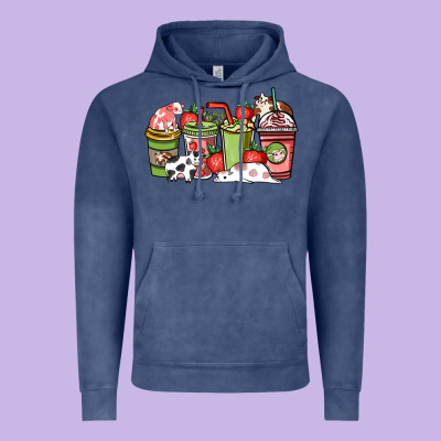 Cow And Strawberry Coffee Cups Vintage Hoodie Designed By Howdyjamesfarm