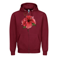 Burgundy Puerto Rican Hibiscus Flower Illustrations Zipper Hoodie - LillyAllenDesigns