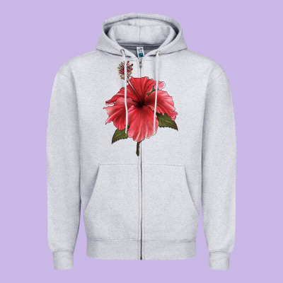 Puerto Rican Hibiscus Flower Illustrations Zipper Hoodie Designed By Lillyallendesigns