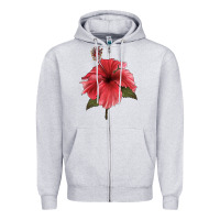 Heather Grey Puerto Rican Hibiscus Flower Illustrations Zipper Hoodie - LillyAllenDesigns