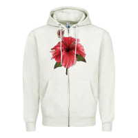 Oatmeal Heather Puerto Rican Hibiscus Flower Illustrations Zipper Hoodie - LillyAllenDesigns