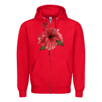 Red Puerto Rican Hibiscus Flower Illustrations Zipper Hoodie - LillyAllenDesigns