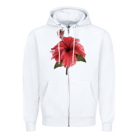 White Puerto Rican Hibiscus Flower Illustrations Zipper Hoodie - LillyAllenDesigns