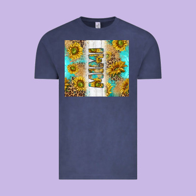 Western Mother's Day Mimi With Turquoise And Sunflowers And Leopard Tu Vintage Tee Designed By Tumblerdesignbyshophia