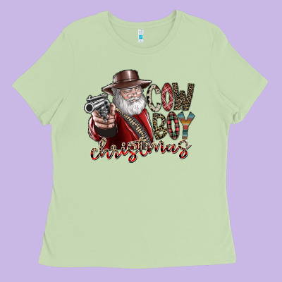 Cowboy Christmas Ladies Tee Designed By Sublimationcraftshop