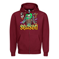 Burgundy Spooky Season Zipper Hoodie - CowhideDigitalArt