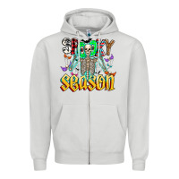 Dove Grey Spooky Season Zipper Hoodie - CowhideDigitalArt