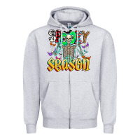 Heather Grey Spooky Season Zipper Hoodie - CowhideDigitalArt