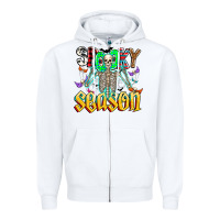 White Spooky Season Zipper Hoodie - CowhideDigitalArt