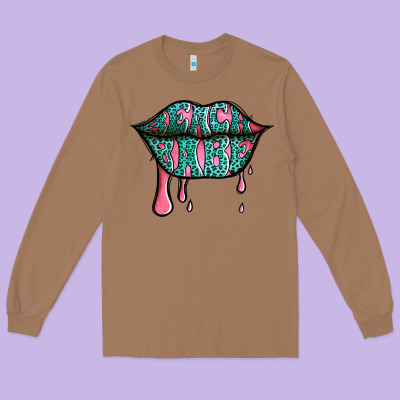 Beach Babe Leopard Lips Long Sleeve Tee Designed By Jasminsmagicworld