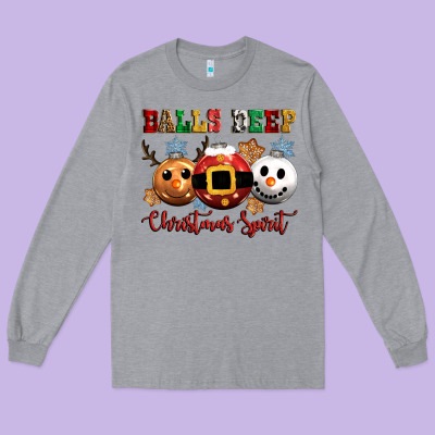 Balls Deep Christmas Spirit Long Sleeve Tee Designed By Cowgirlartshop
