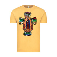 Vintage Mustard Our Lady Of Guadalupe Cross Vintage Tee - RanaPortraitStore