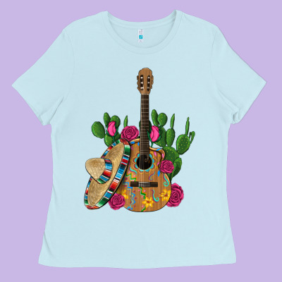 ,mexican Sombrero Guitar Rose Cactus Ladies Tee Designed By Artiststas