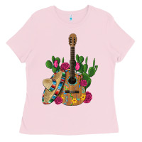 Bubblegum Pink ,mexican sombrero guitar rose cactus Ladies Tee - Artiststas
