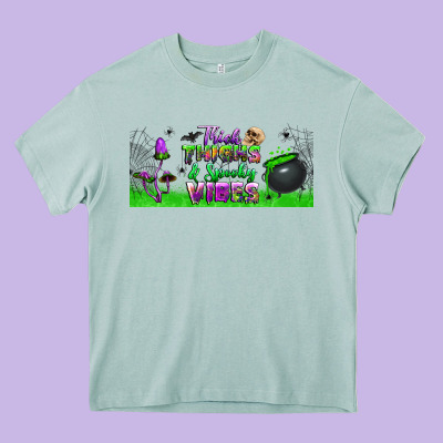 Thick Thighs And Spooky Vibes Libbey Glass Heavy Core Tee Designed By Bundleandbundleshop