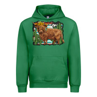 Emerald western cactus highland cow Urban Hoodie - BarkalooDesign