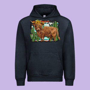 Western Cactus Highland Cow Urban Hoodie Designed By Barkaloodesign