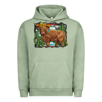 Pigment Oil Green western cactus highland cow Urban Hoodie - BarkalooDesign