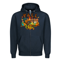 Navy Fall Vibes Zipper Hoodie - CowhideDigitalArt