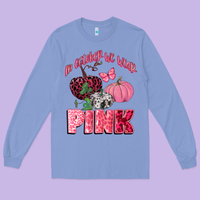 In October We Wear Pink Long Sleeve Tee Designed By Cowgirlartshop