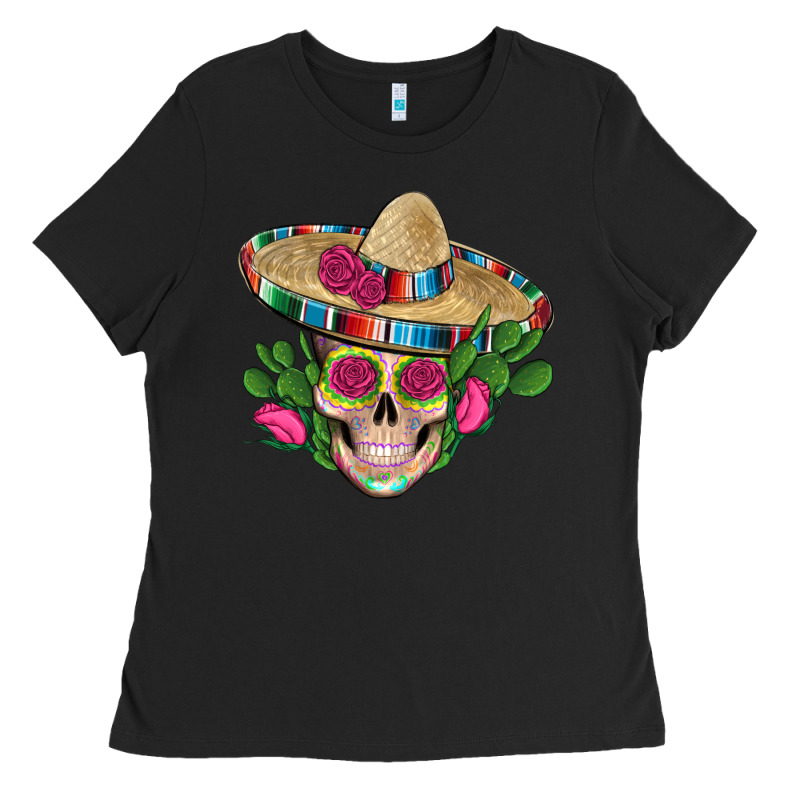 Mexican Skull Sombrero Roses Cactus Serape Ladies Tee by Artiststas | Teevron