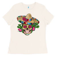 Bone mexican skull sombrero roses cactus serape Ladies Tee - Artiststas